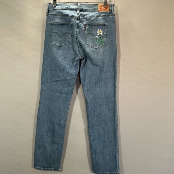 Levis Jeans Womens 31 Slimming Straight Medium Wash Cotton Stretch Painted Pocke - Picture 5 of 10